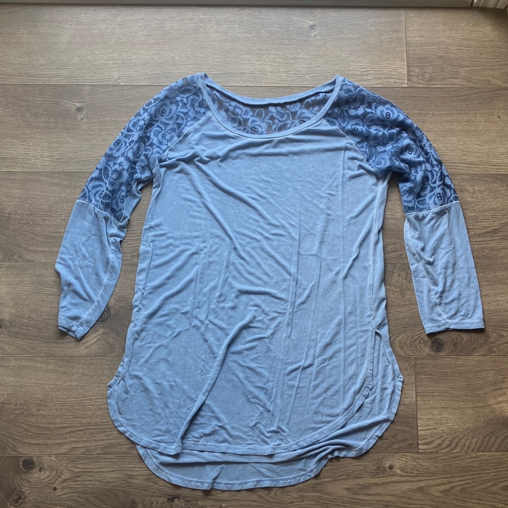 Blue Lace Sleeve Women's Top